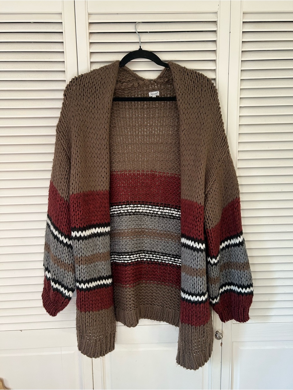 Kismet Chunky Open-Front Cardigan in Brown, Rust & Gray